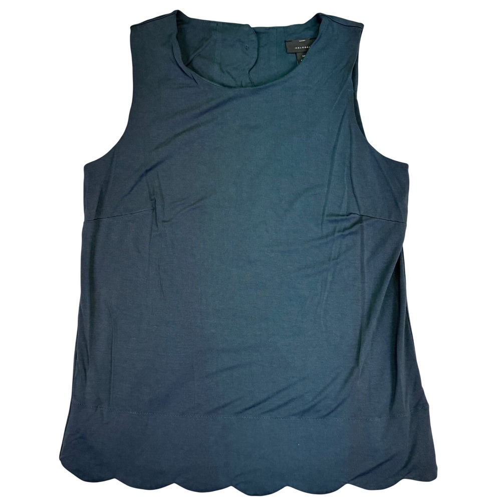 Halogen Shirt Women's‎ Size XS Blue Green Scalloped Hem Button Sleeveless Top
